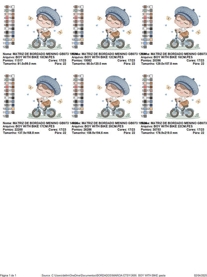 Boy with bike embroidery designs - Baby Boy with beret hat machine embroidery pattern - Bicycle cyclist Biker - Instant digital download