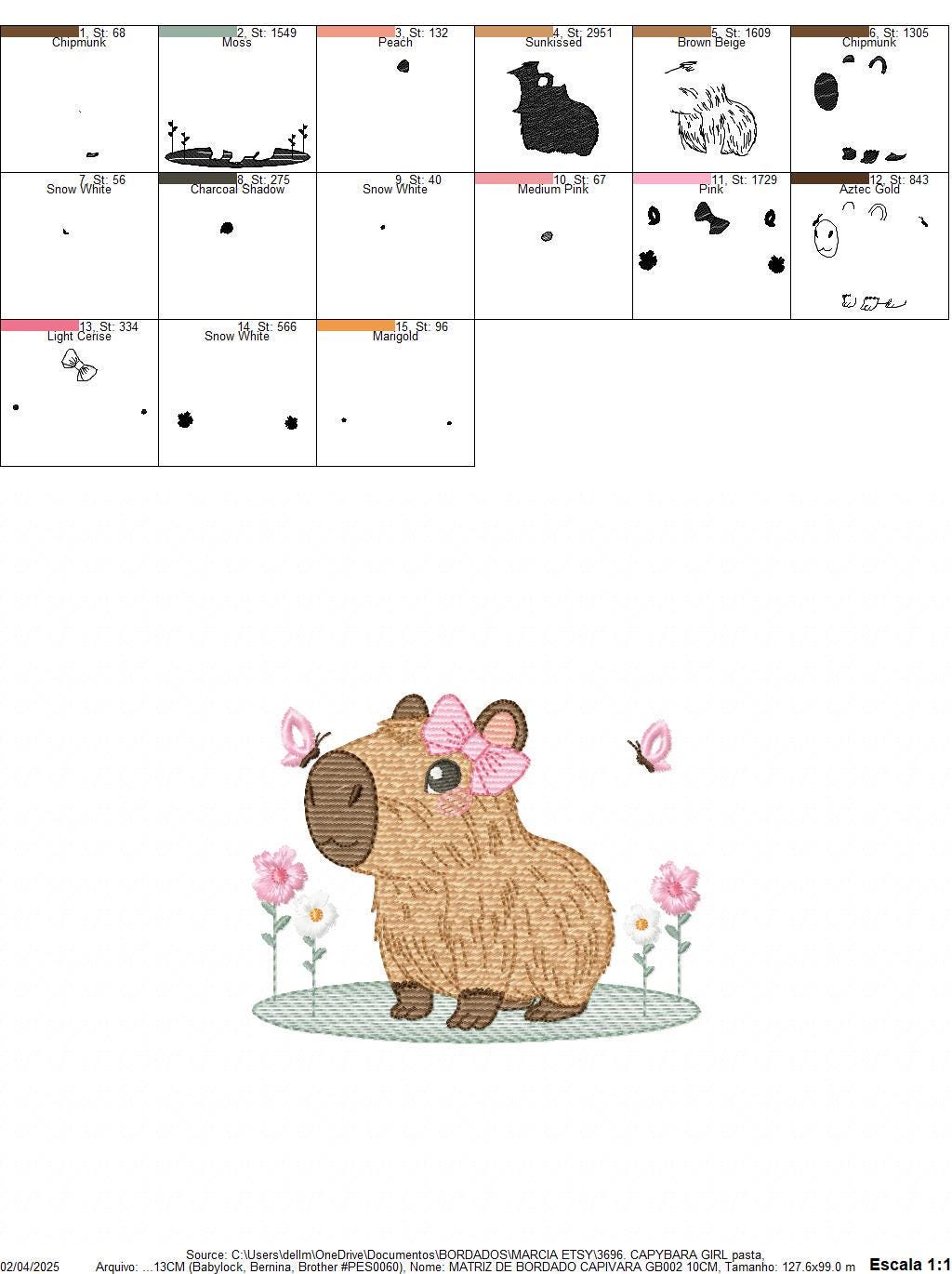Capybara embroidery designs - Water River Animals machine embroidery pattern - Baby girl big hamster file - Instant digital download pes jef