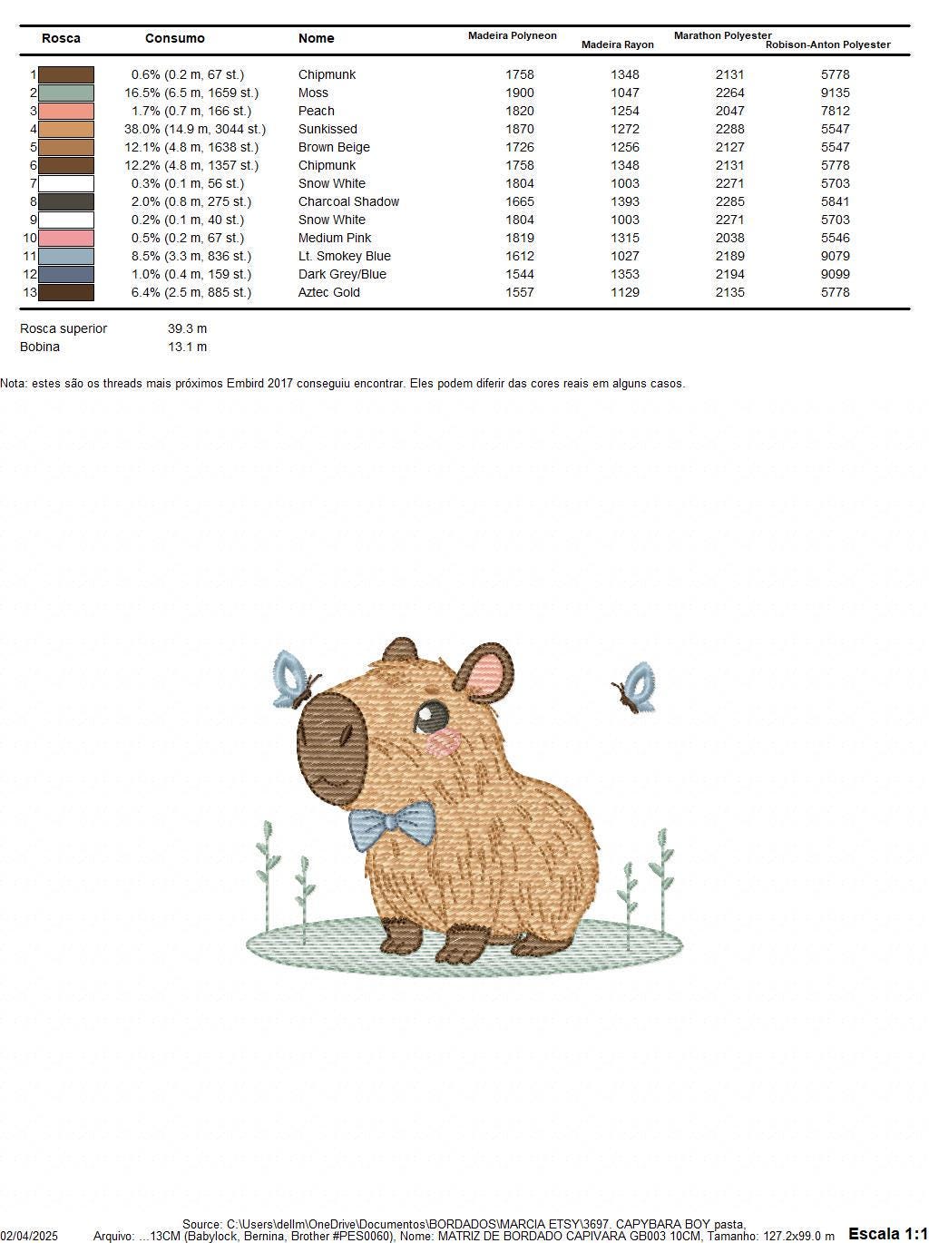 Capybara embroidery designs - Water river animal machine embroidery pattern - Baby boy big guinea pig with bow tie file - Instant download