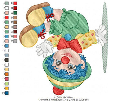 Circus Clown embroidery designs - Clown with funny hat machine embroidery pattern - Baby Boy Birthday file - instant digital download pes
