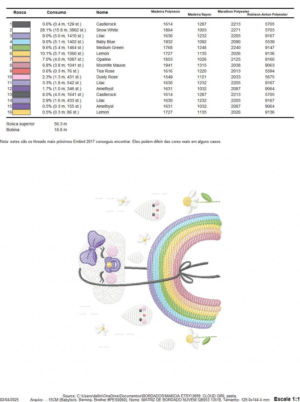 Rainbow embroidery design - Rainbow with baby cloud machine embroidery pattern - Baby girl embroidery file - Instant digital download pes