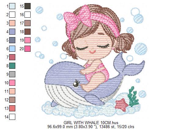 Whale embroidery designs - Diver Swiming Girl machine embroidery pattern - Ocean coral sea algae animal file - Instant download pes jef dst