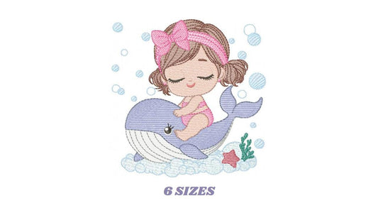 Whale embroidery designs - Diver Swiming Girl machine embroidery pattern - Ocean coral sea algae animal file - Instant download pes jef dst