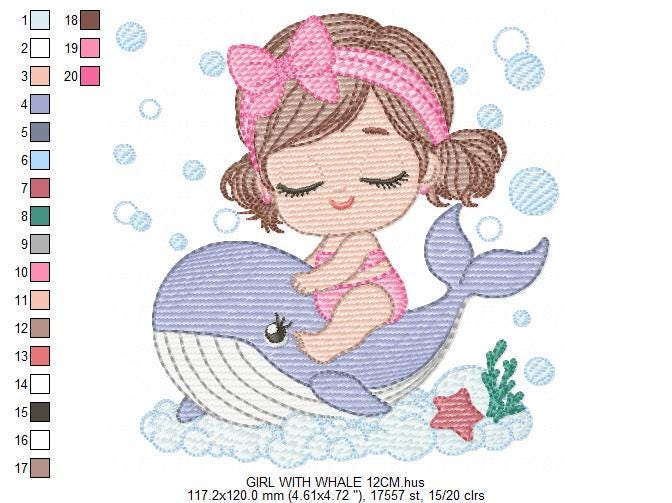 Whale embroidery designs - Diver Swiming Girl machine embroidery pattern - Ocean coral sea algae animal file - Instant download pes jef dst