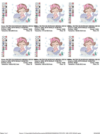 Whale embroidery designs - Diver Swiming Girl machine embroidery pattern - Ocean coral sea algae animal file - Instant download pes jef dst