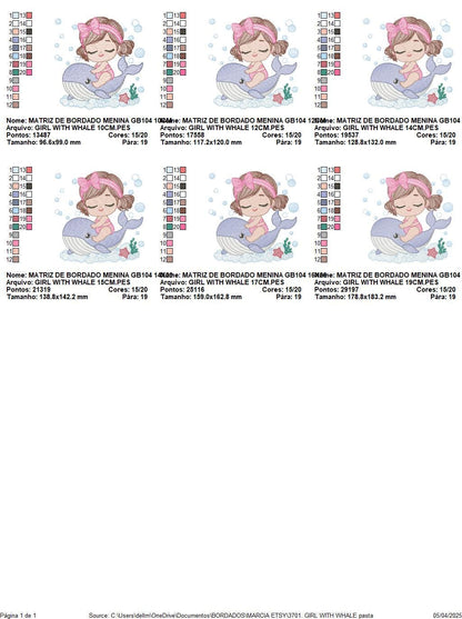 Whale embroidery designs - Diver Swiming Girl machine embroidery pattern - Ocean coral sea algae animal file - Instant download pes jef dst