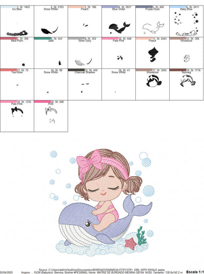 Whale embroidery designs - Diver Swiming Girl machine embroidery pattern - Ocean coral sea algae animal file - Instant download pes jef dst