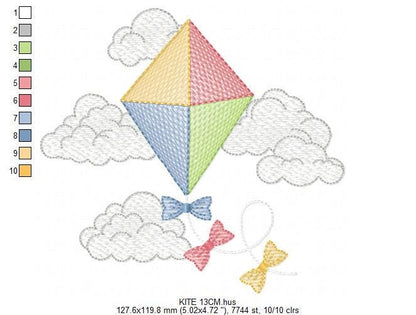 Kite embroidery designs - Baby Boy machine embroidery pattern - Kid toy file - Sky flying clouds - Instant digital download pes jef dst hus