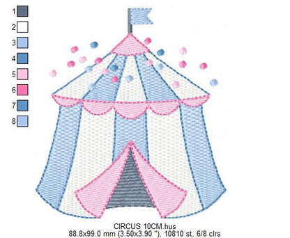 Circus embroidery design - Market Tent machine embroidery pattern - Fair Tent embroidery file - Instant digital download file pes jef dst