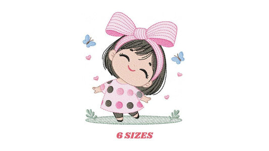 Girl embroidery designs - Baby girl with lace embroidery design machine embroidery pattern - Toddler file - Instant digital download pes jef