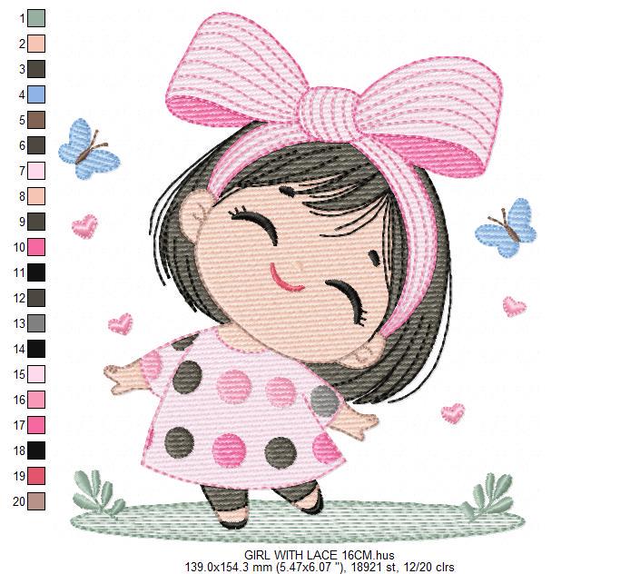 Girl embroidery designs - Baby girl with lace embroidery design machine embroidery pattern - Toddler file - Instant digital download pes jef