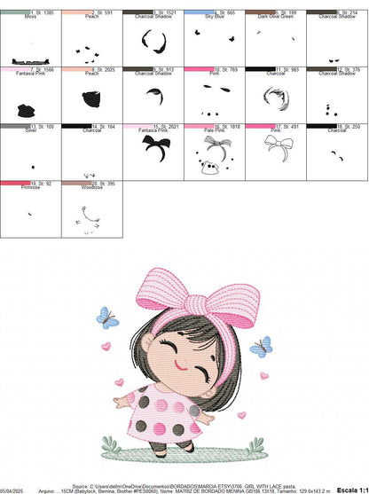Girl embroidery designs - Baby girl with lace embroidery design machine embroidery pattern - Toddler file - Instant digital download pes jef