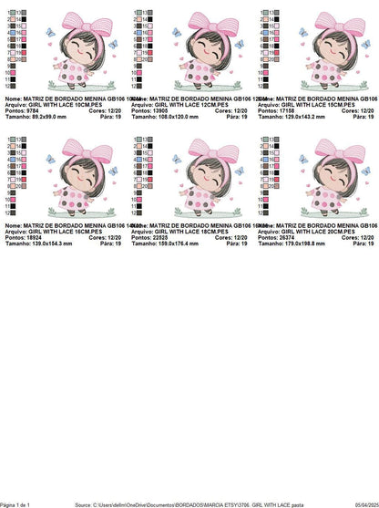 Girl embroidery designs - Baby girl with lace embroidery design machine embroidery pattern - Toddler file - Instant digital download pes jef