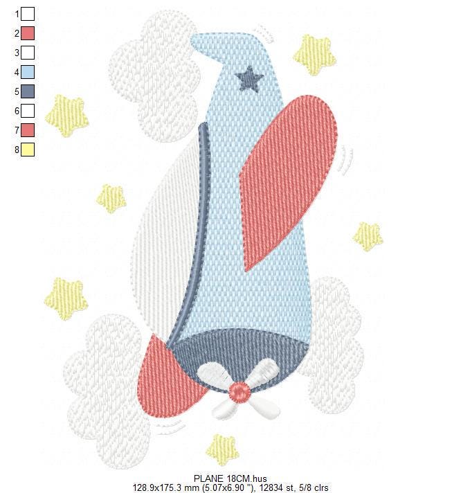 Plane embroidery designs - Airplane with clouds and stars machine embroidery pattern - Vehicle Sky Baby boy file - Instant download pes jef