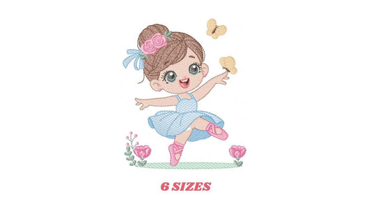 Ballerina embroidery designs - Ballet dancer with flowers machine embroidery pattern - Baby girl file - Instant digital download pes jef dst