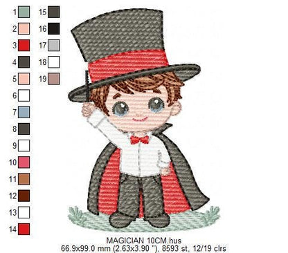 Magician embroidery designs - Circus presenter with top hat and coat machine embroidery pattern - Baby Boy file - Instant digital download