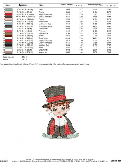 Magician embroidery designs - Circus presenter with top hat and coat machine embroidery pattern - Baby Boy file - Instant digital download