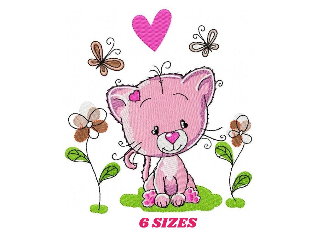 Cat embroidery design - Baby girl embroidery designs machine embroidery pattern - Kitty embroidery file - instant download spring garden