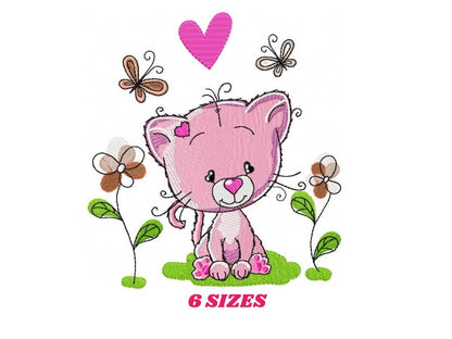 Cat embroidery design - Baby girl embroidery designs machine embroidery pattern - Kitty embroidery file - instant download spring garden