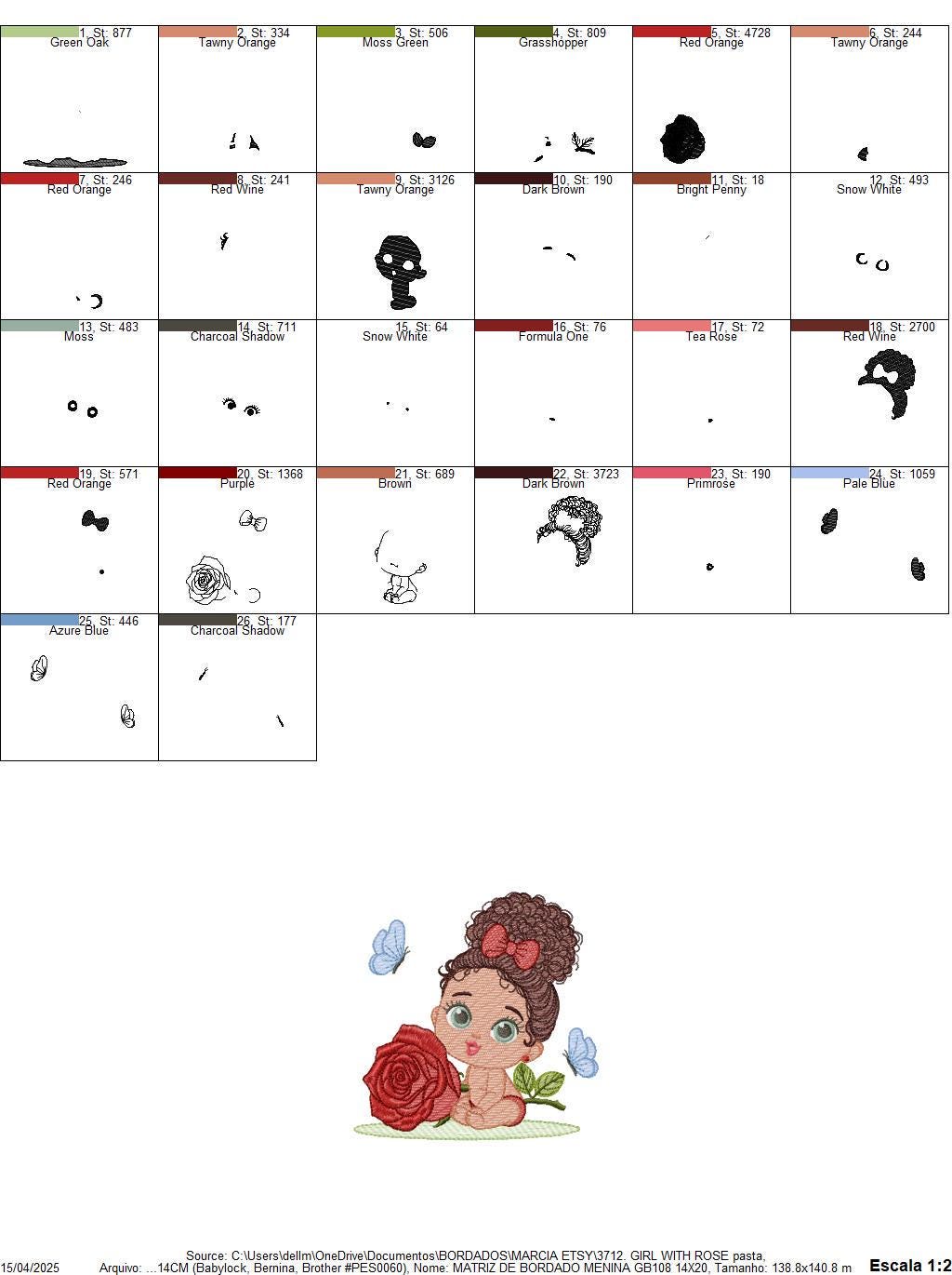 Baby Girl with Black Curly Long Hair embroidery designs - Girl with lace and rose machine embroidery pattern - Instant download pes jef