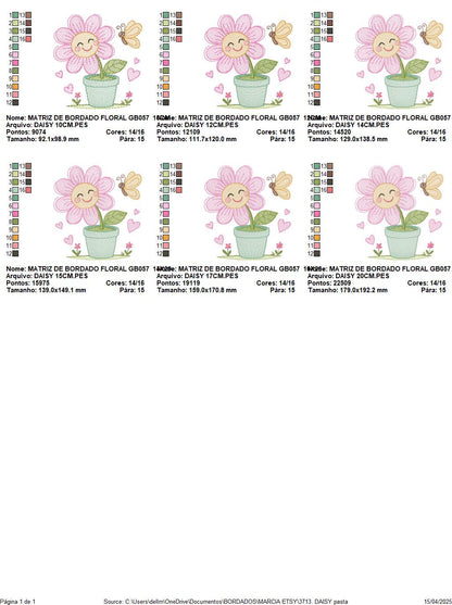 Flower with happy face embroidery designs - Flowerpot machine embroidery pattern - Floral Grandma Kitchen Towel - Instant download pes jef