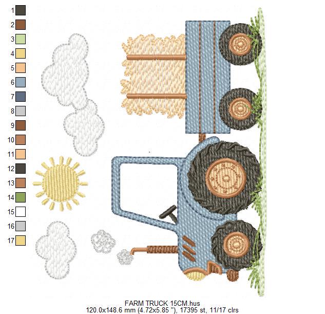 Farm Tractor embroidery designs - Ranch Pickup Truck with hay machine embroidery pattern - Baby boy file - Instant digital download pes jef