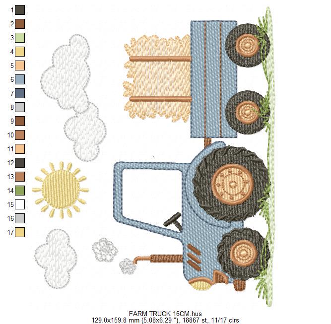 Farm Tractor embroidery designs - Ranch Pickup Truck with hay machine embroidery pattern - Baby boy file - Instant digital download pes jef