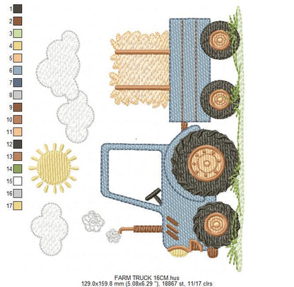 Farm Tractor embroidery designs - Ranch Pickup Truck with hay machine embroidery pattern - Baby boy file - Instant digital download pes jef