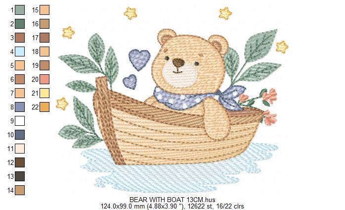 Camping Teddy Bear embroidery designs - Sailor Bear with boat machine embroidery pattern - Baby Boy Scout file - Instant download pes jef