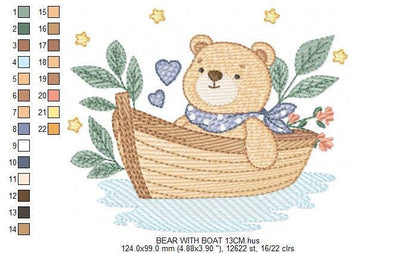 Camping Teddy Bear embroidery designs - Sailor Bear with boat machine embroidery pattern - Baby Boy Scout file - Instant download pes jef