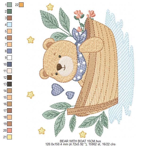 Casmping Teddy Bear embroidery designs - Sailor Bear with boat machine embroidery pattern - Baby Boy Scout file - Instant download pes jef
