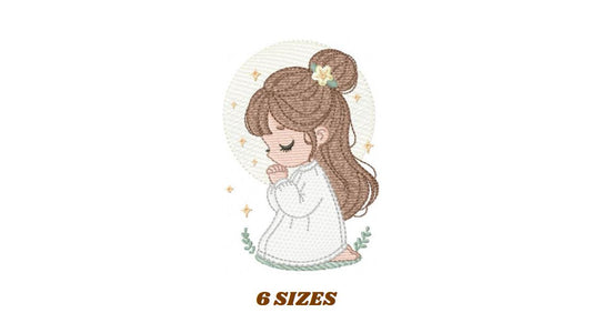 Praying girl embroidery designs - First Communion machine embroidery pattern - Christian Religious children file - Instant download pes jef
