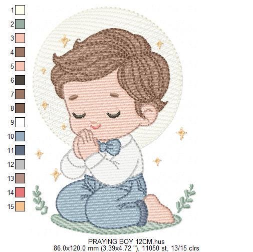 Praying boy embroidery designs - First Communion machine embroidery pattern - Christian Religious children file - Instant download pes jef