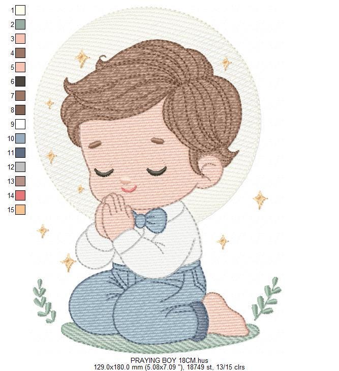 Praying boy embroidery designs - First Communion machine embroidery pattern - Christian Religious children file - Instant download pes jef
