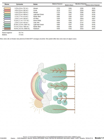 Tree Forest embroidery designs - Sun with rainbow machine embroidery pattern - Spring Summer Landscape file - Instant digital download pes