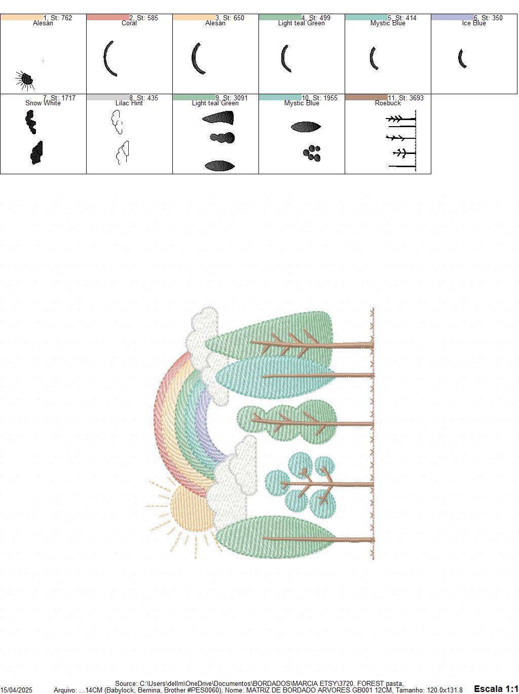 Tree Forest embroidery designs - Sun with rainbow machine embroidery pattern - Spring Summer Landscape file - Instant digital download pes