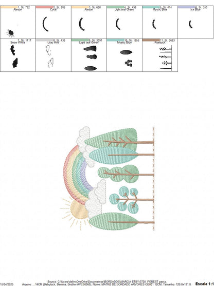 Tree Forest embroidery designs - Sun with rainbow machine embroidery pattern - Spring Summer Landscape file - Instant digital download pes