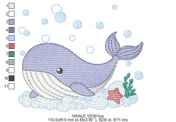 Whale embroidery designs - Ocean Animal Big Fish machine embroidery pattern - Sea Life Baby Boy file - Instant digital download pes jef dst