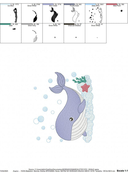 Whale embroidery designs - Ocean Animal Big Fish machine embroidery pattern - Sea Life Baby Boy file - Instant digital download pes jef dst