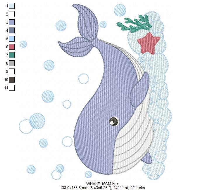 Whale embroidery designs - Ocean Animal Big Fish machine embroidery pattern - Sea Life Baby Boy file - Instant digital download pes jef dst