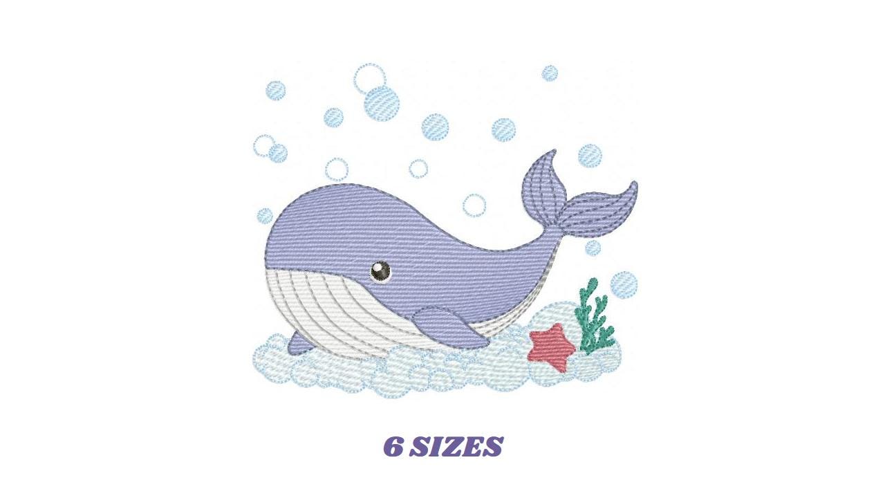 Whale embroidery designs - Ocean Animal Big Fish machine embroidery pattern - Sea Life Baby Boy file - Instant digital download pes jef dst