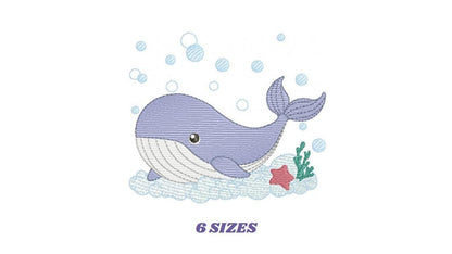 Whale embroidery designs - Ocean Animal Big Fish machine embroidery pattern - Sea Life Baby Boy file - Instant digital download pes jef dst