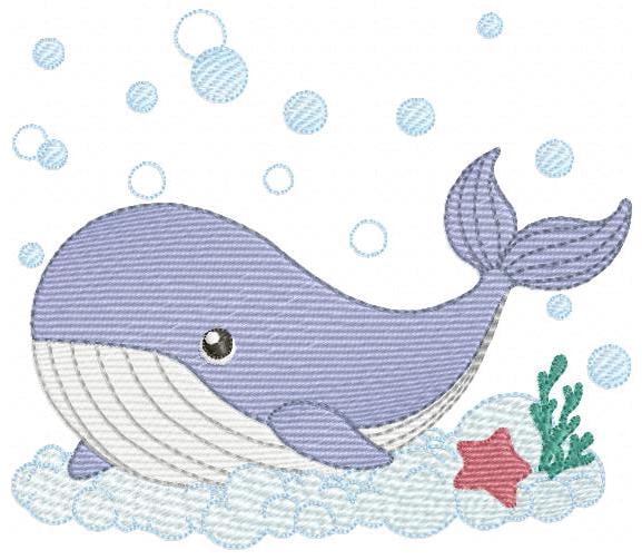 Whale embroidery designs - Ocean Animal Big Fish machine embroidery pattern - Sea Life Baby Boy file - Instant digital download pes jef dst
