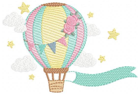 Balloon embroidery designs - Hot air balloon with clouds machine embroidery pattern - Sky clouds file - Instant digital download pes jef dst