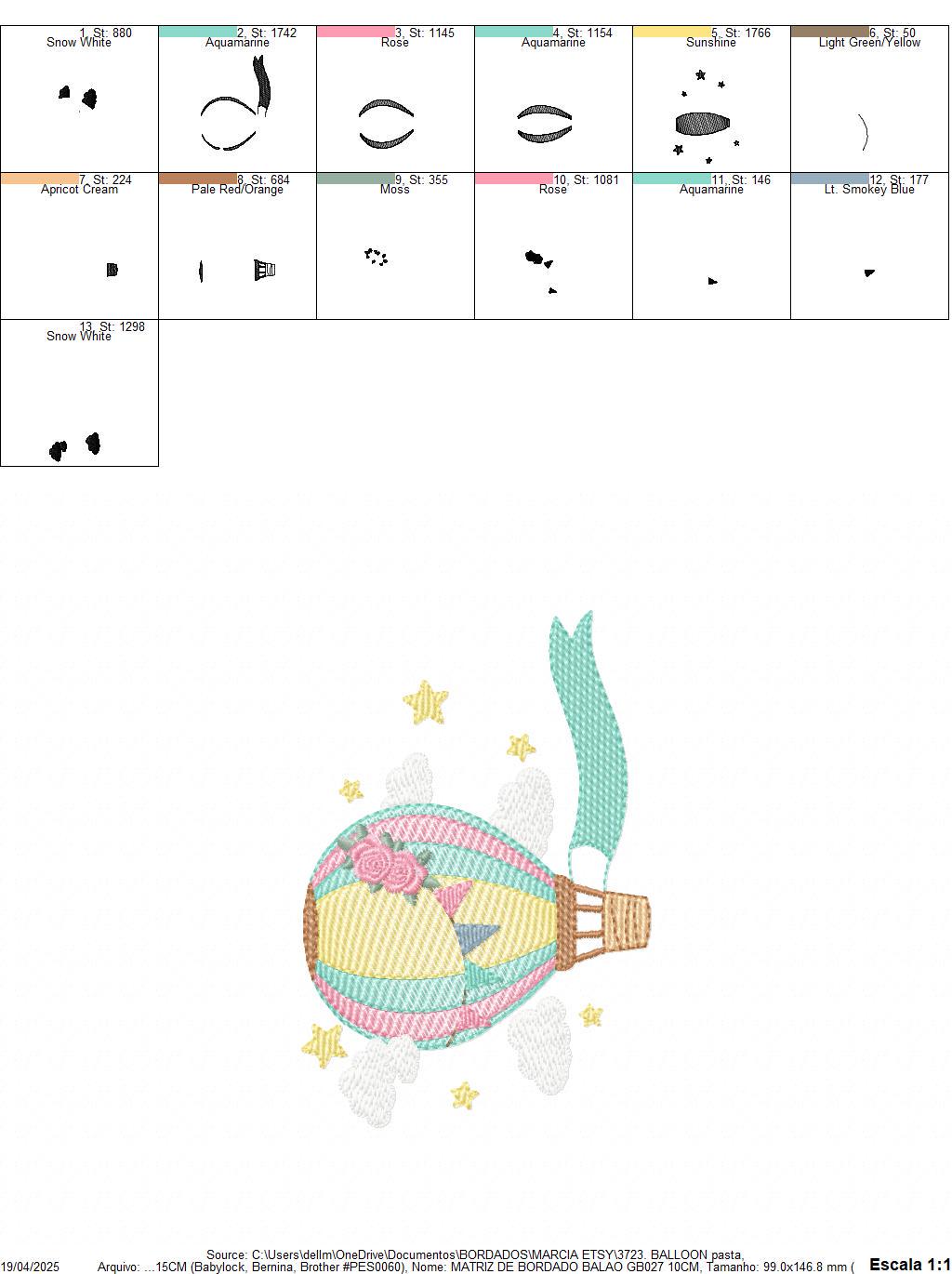 Balloon embroidery designs - Hot air balloon with clouds machine embroidery pattern - Sky clouds file - Instant digital download pes jef dst