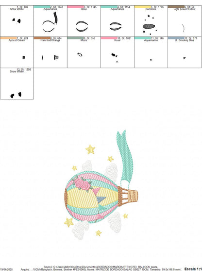 Balloon embroidery designs - Hot air balloon with clouds machine embroidery pattern - Sky clouds file - Instant digital download pes jef dst