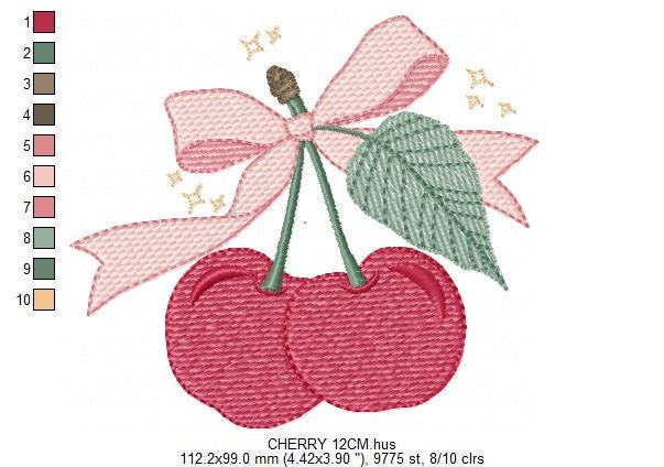 Cherry embroidery designs - Fruit machine embroidery pattern - Kitchen Towel Cherries file - Instant digital download pes jef dst hus