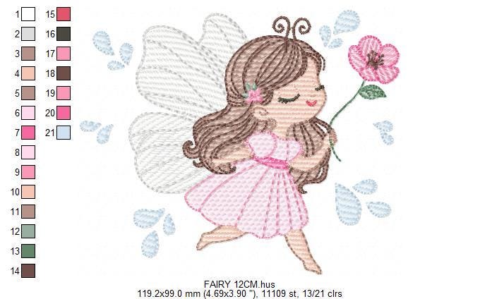 Fairy embroidery designs - Baby girl with wings and flowers machine embroidery pattern - Garden Pixie file - Instant Download pes jef dst