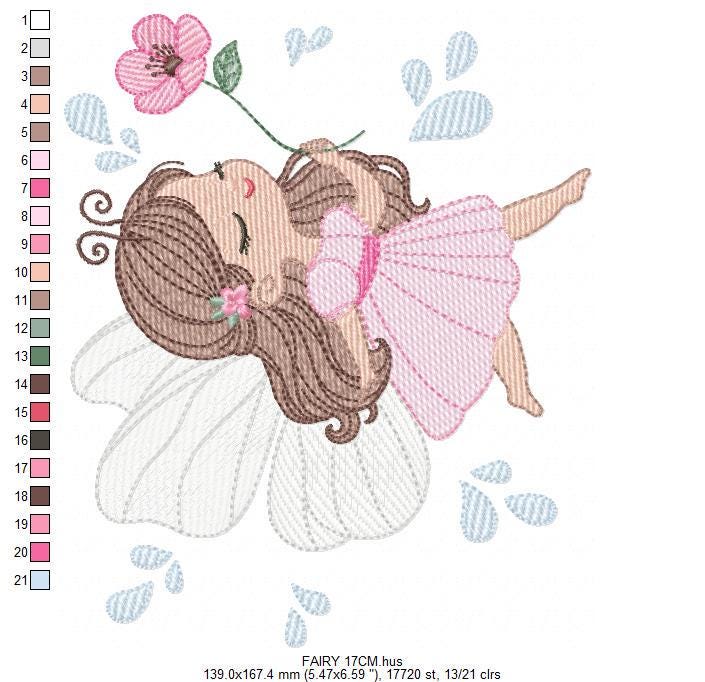 Fairy embroidery designs - Baby girl with wings and flowers machine embroidery pattern - Garden Pixie file - Instant Download pes jef dst