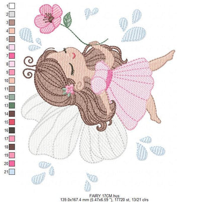 Fairy embroidery designs - Baby girl with wings and flowers machine embroidery pattern - Garden Pixie file - Instant Download pes jef dst